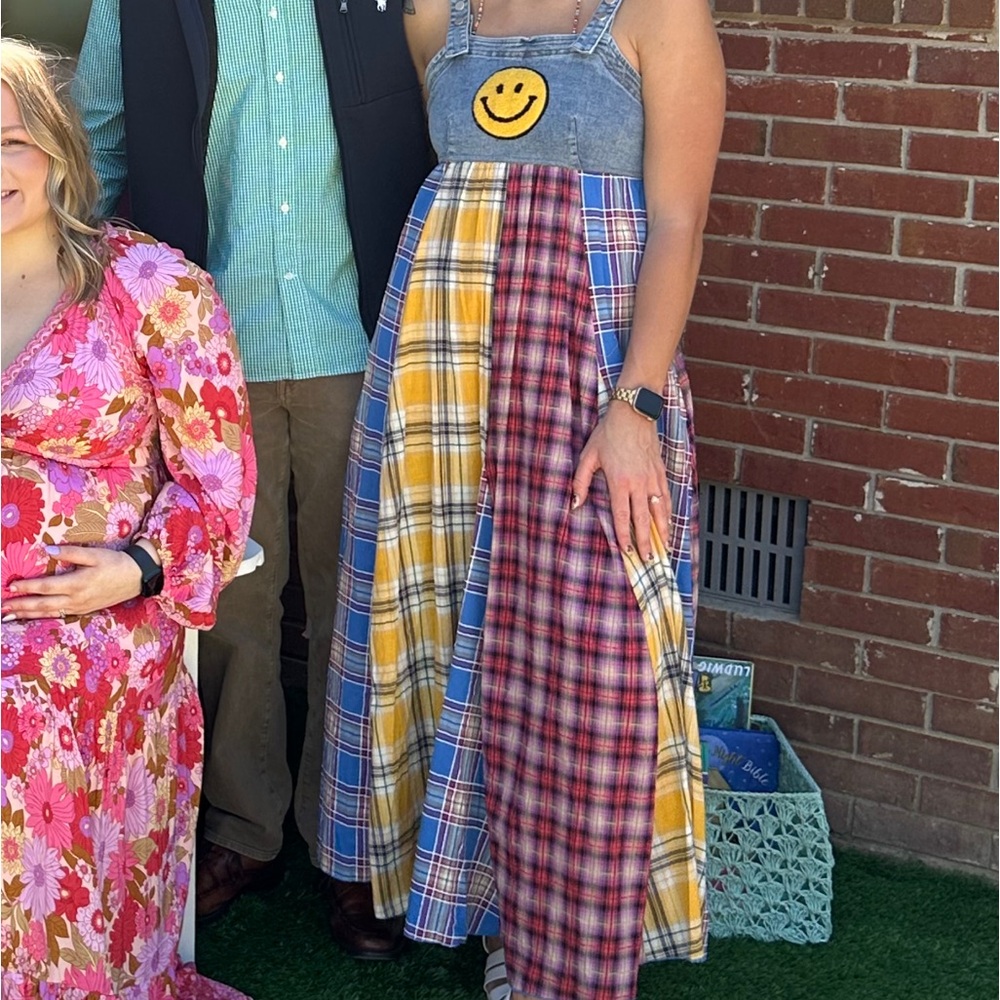 Dressed in LALA Multicolor Plaid Maxi Dress with Smiley
